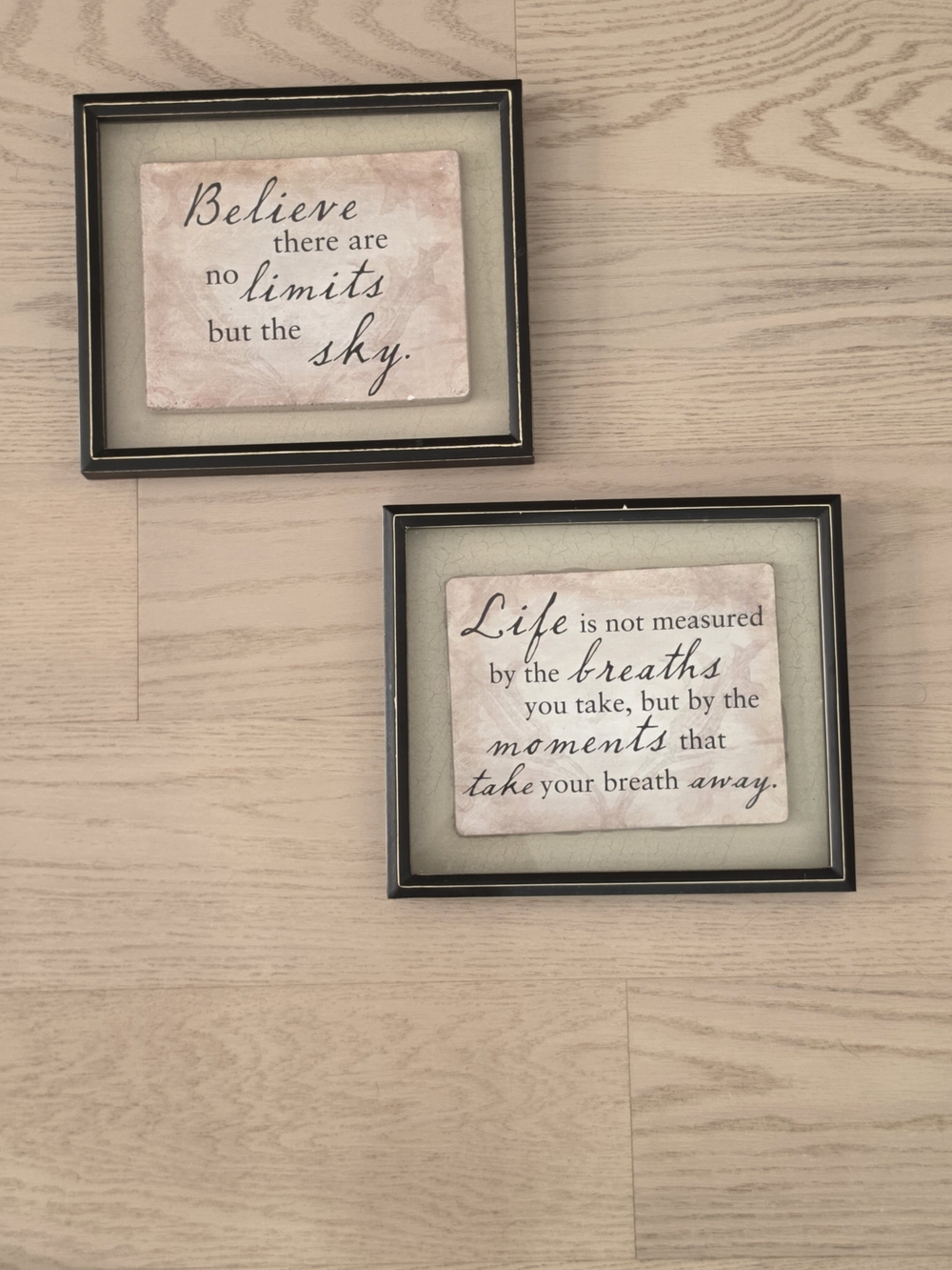 Inspirational Framed Wall Art Set Of 2 Black Frames w. Blush Tiles VINTAGE NWOT